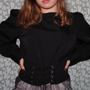 Black Blouse with Corset-like Waist XL